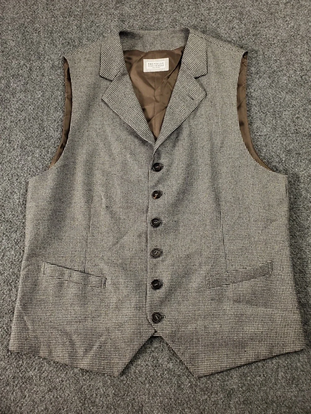 Brunello Cucinelli Houndstooth Wool Vest Waistcoat 52 Black White Italy Luxury