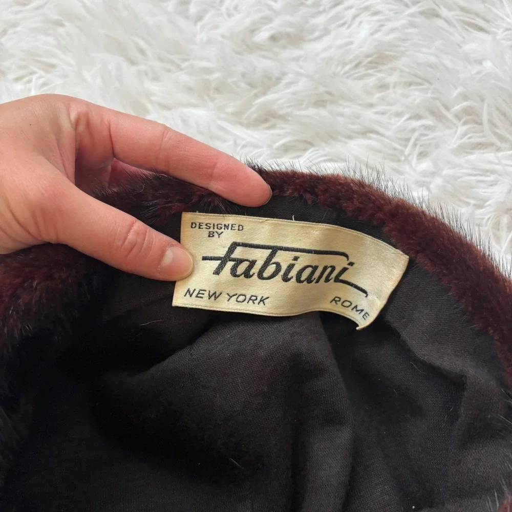 Vintage Fabiani New York Rome Dark Brown Fur Beret Toque Winter Hat Cap