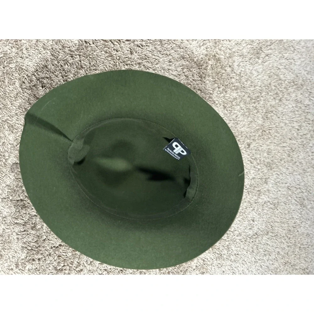 Vintage Green Wool Felt‎ Floppy Hat Brown Bow Cottagecore Earthy Retro Classy