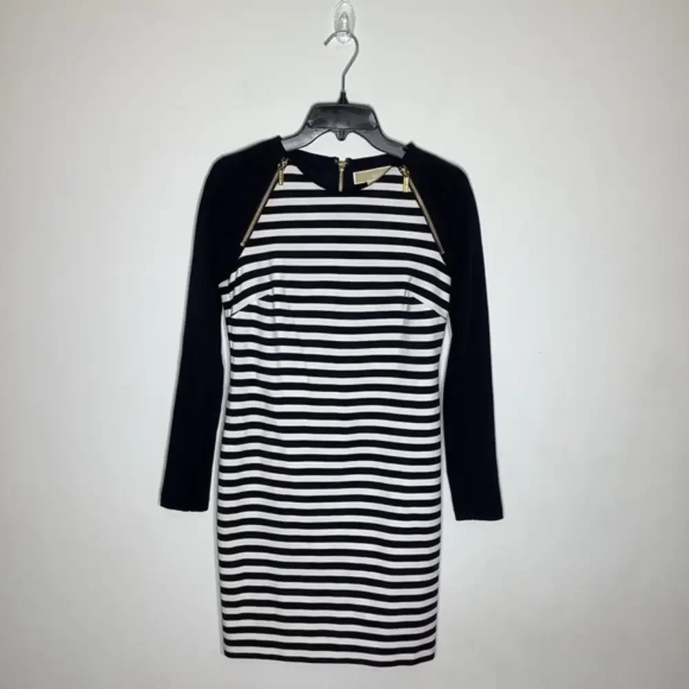 Michael‎ Kors Womens Navy and White Striped Dress With Gold Zippers Sz 0