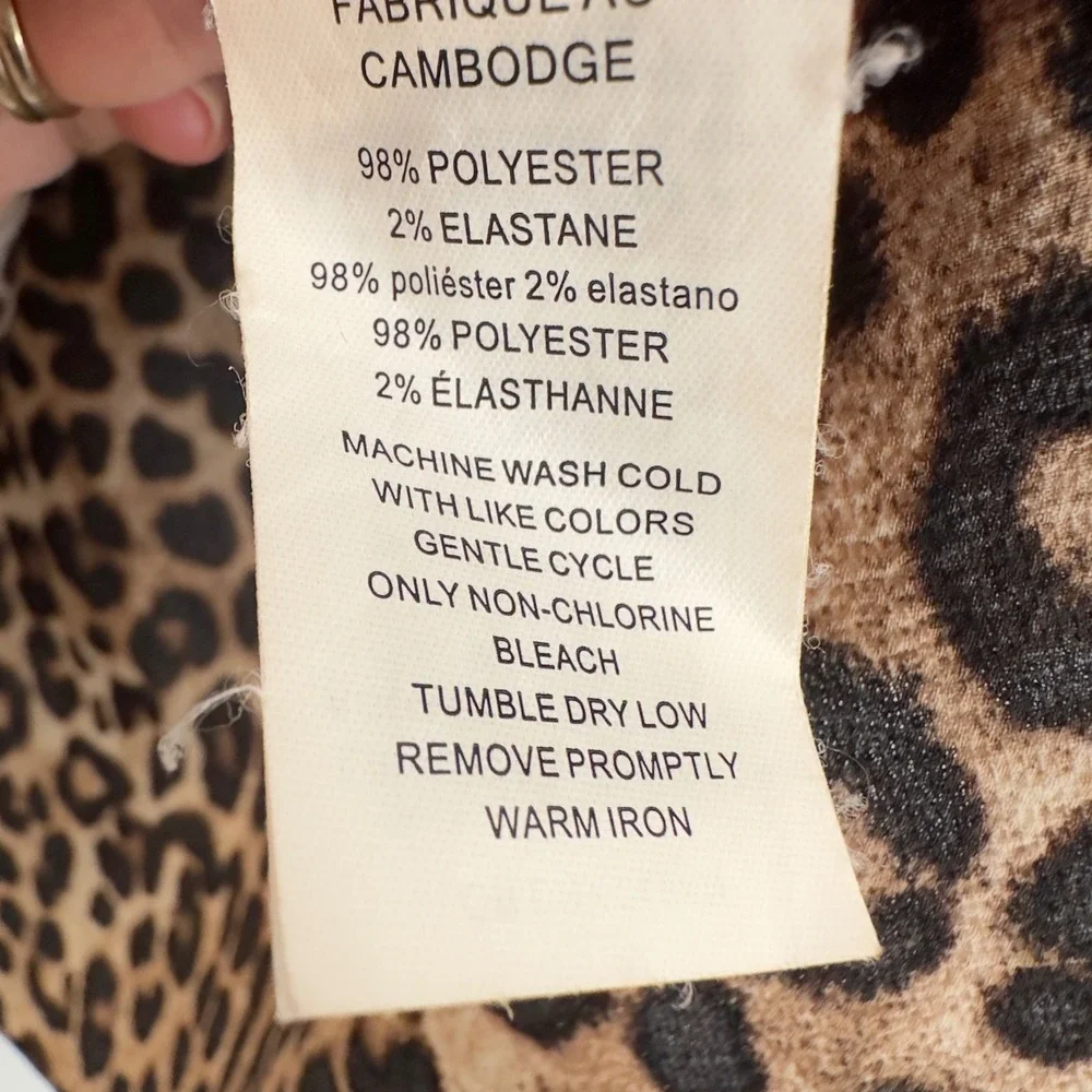 Michael Michael Kors Leopard Print V-Neck Blouse with Tie Cuffs Brown Black M