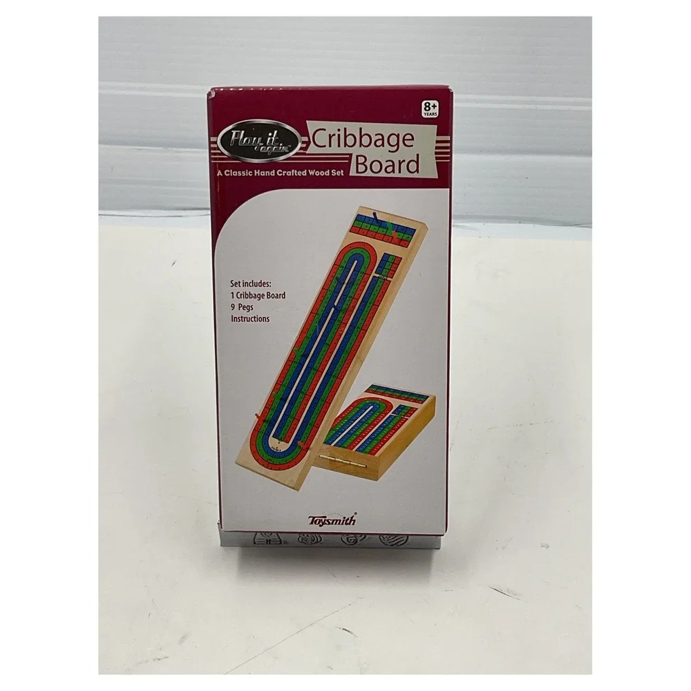 Toysmith Play It Again Wooden Cribbage Board Set 3-Track Folding Travel Game New