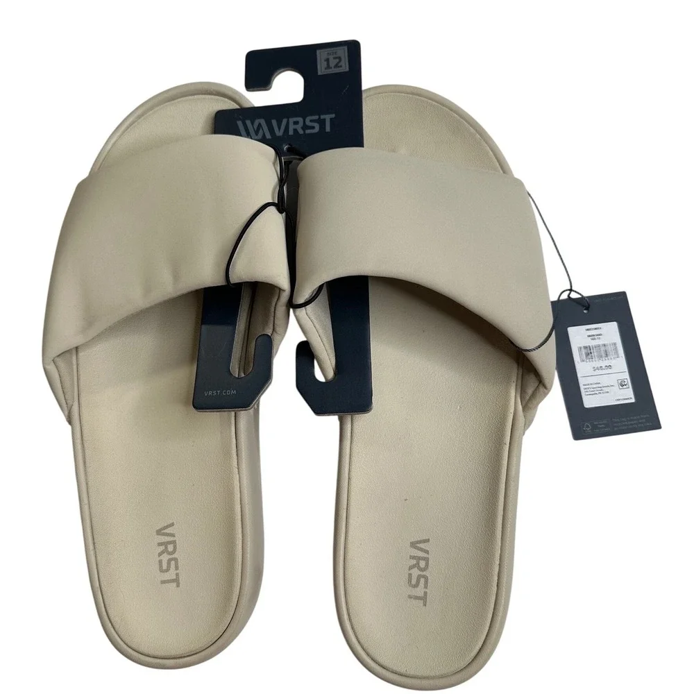 VRST Mens Khaki Sand‎ Slides Padded Strap Comfort Sandals VRST25MS13 Size 12 NEW