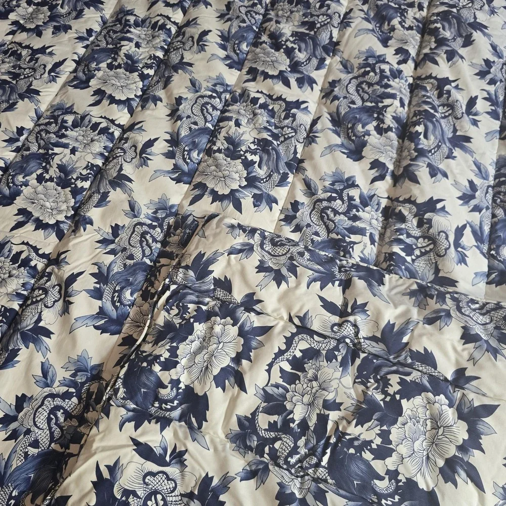 Vintage Ralph Lauren Home Comforter Twin‎ Blue White Floral Koi Print 80s 90s