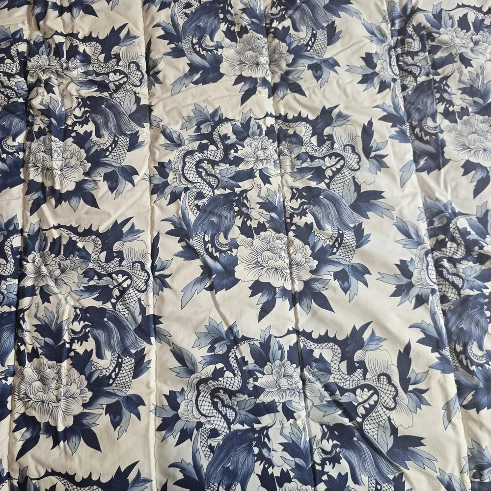 Vintage Ralph Lauren Home Comforter Twin‎ Blue White Floral Koi Print 80s 90s