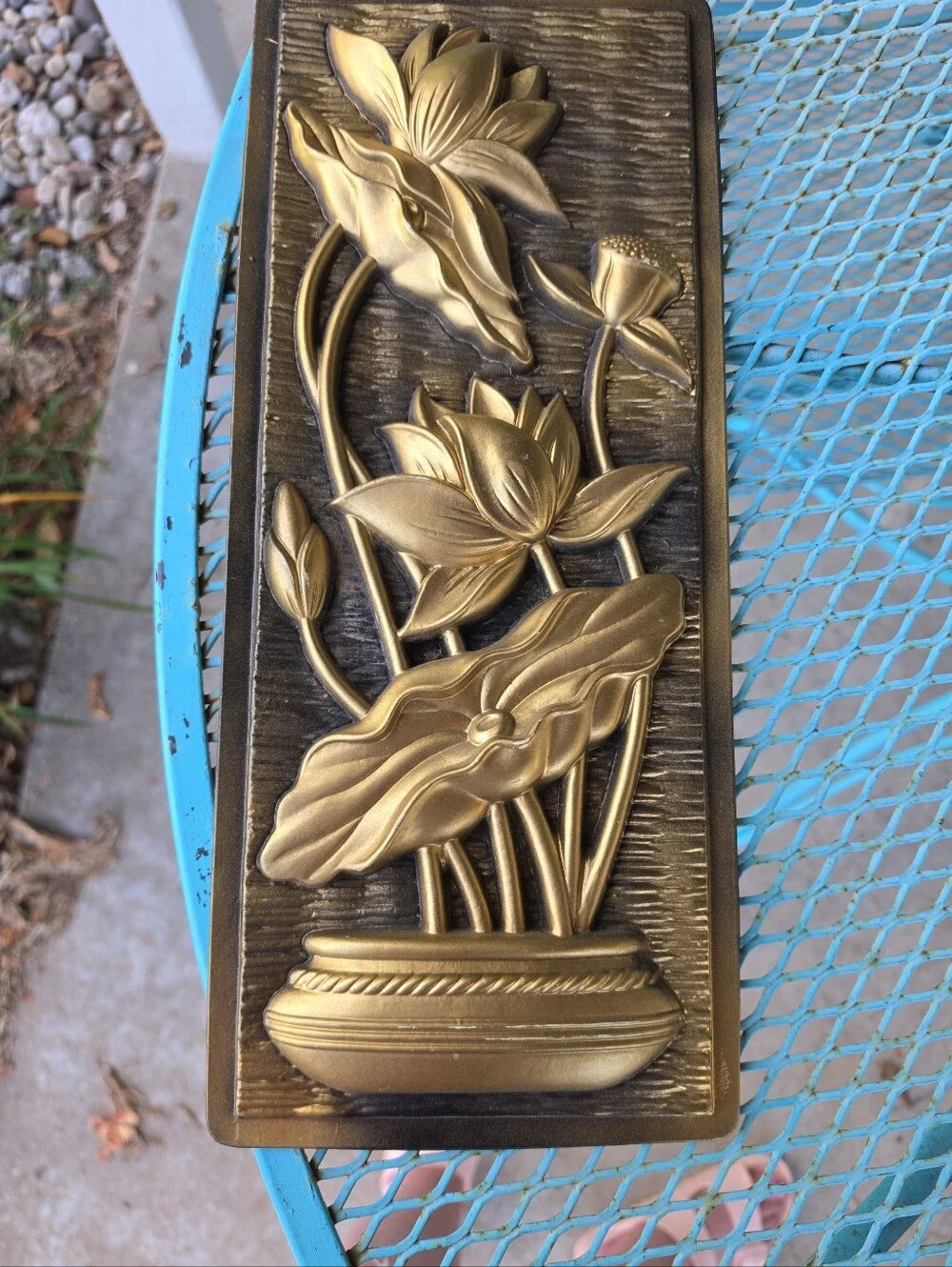 VTG MCM 1967 Miller Studios Black/Gold  Floral 3D Wall Plaques Formed Plastic