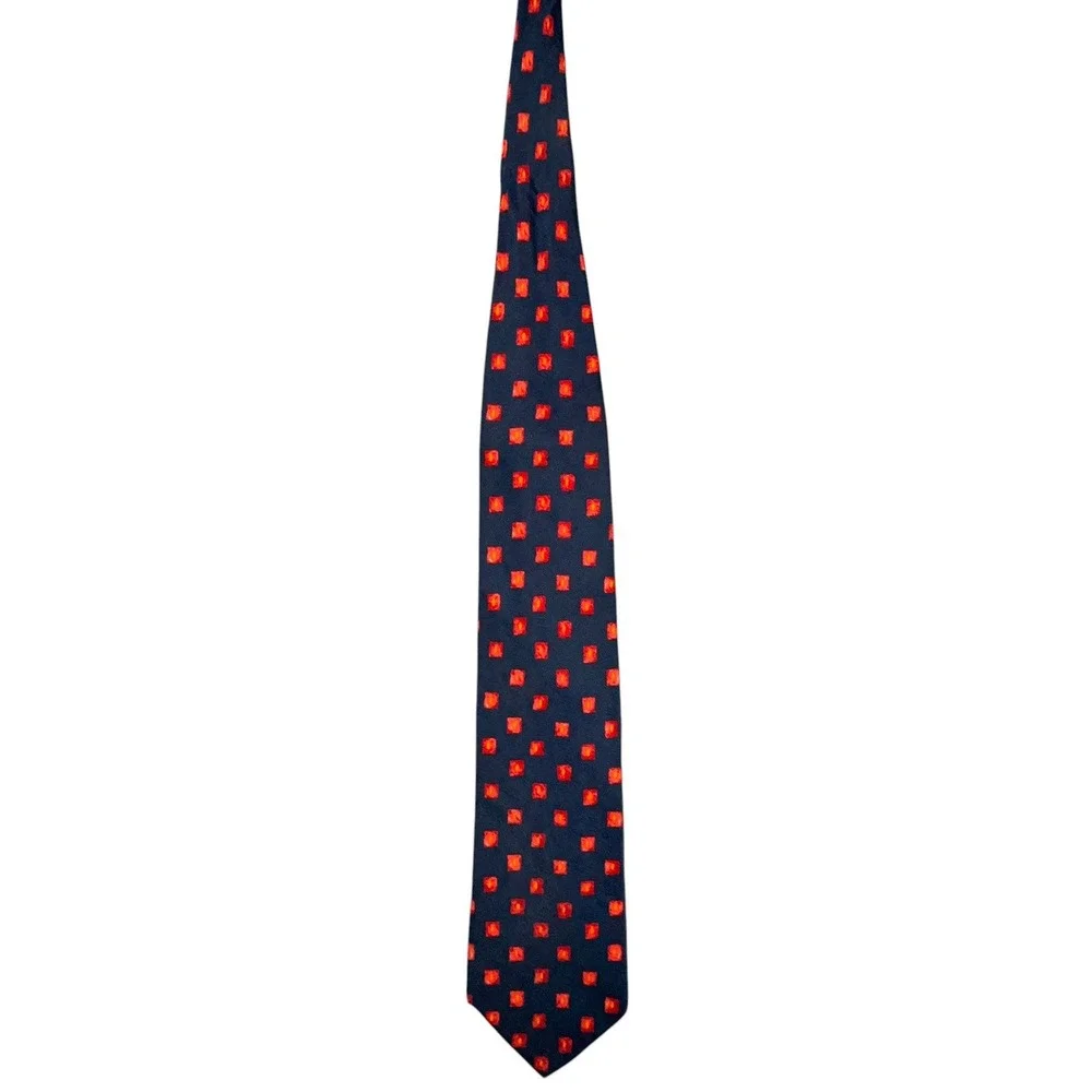 Vintage‎ Bally Switzerland 100% Silk Tie Navy Blue Red Geometric Italy 3.75x60