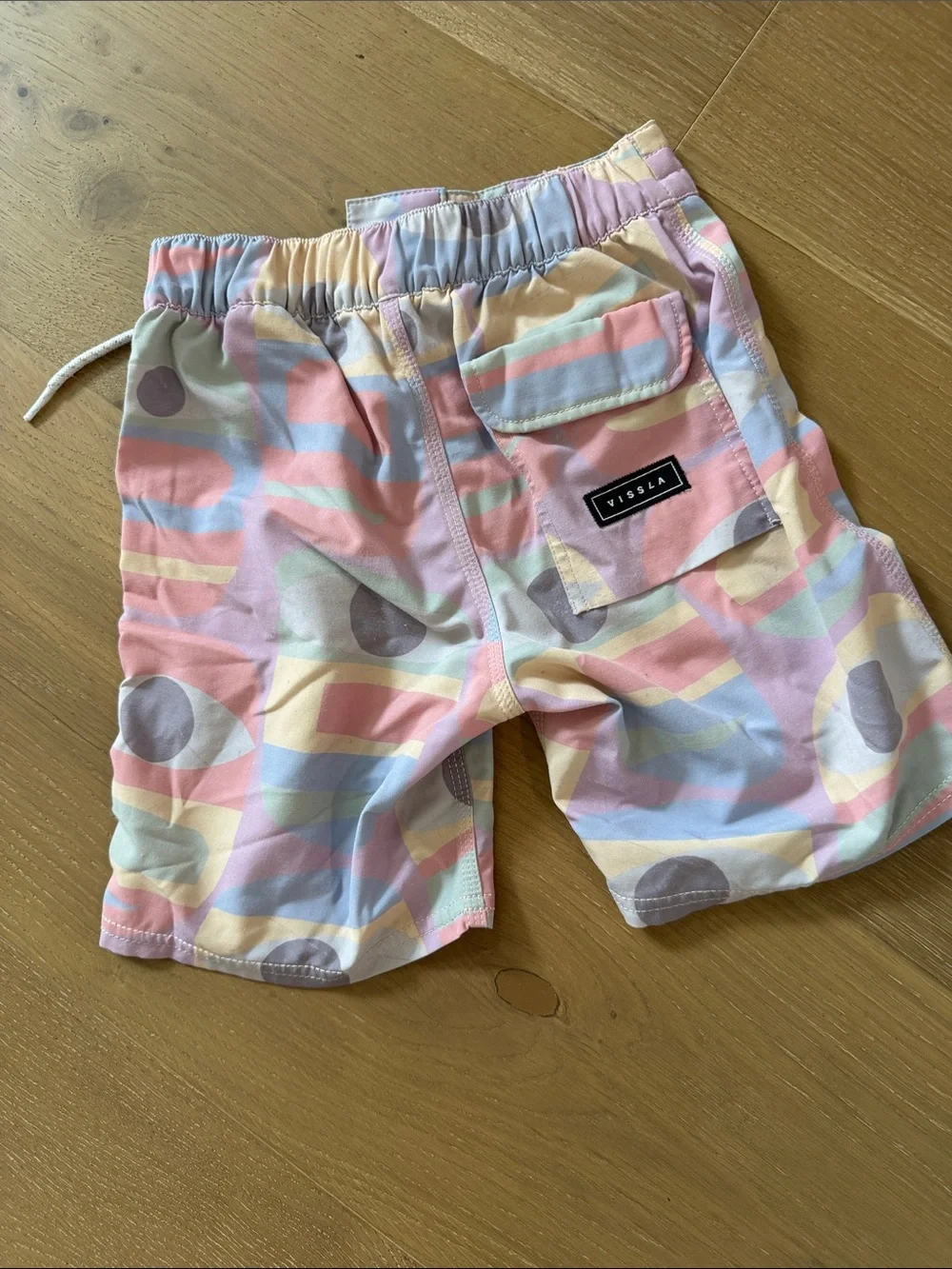 VISSLA Kids Swim Trunks in Pastel Pink, Light Blue, Cream