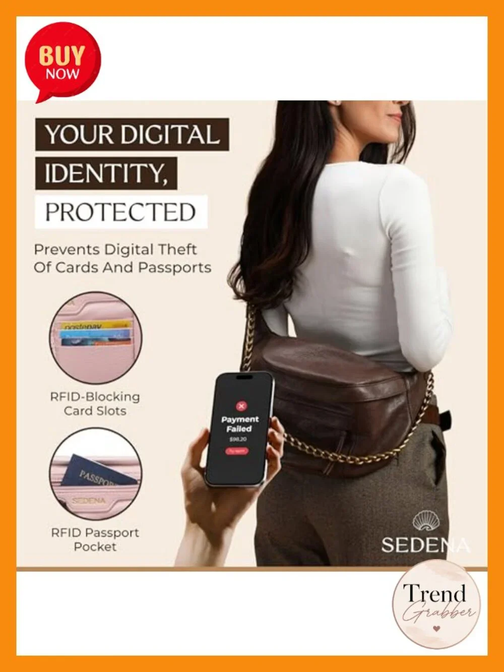 Anti-Pickpocket Crossbody Bag - Large Vegan Faux Leather Sling with RFID,