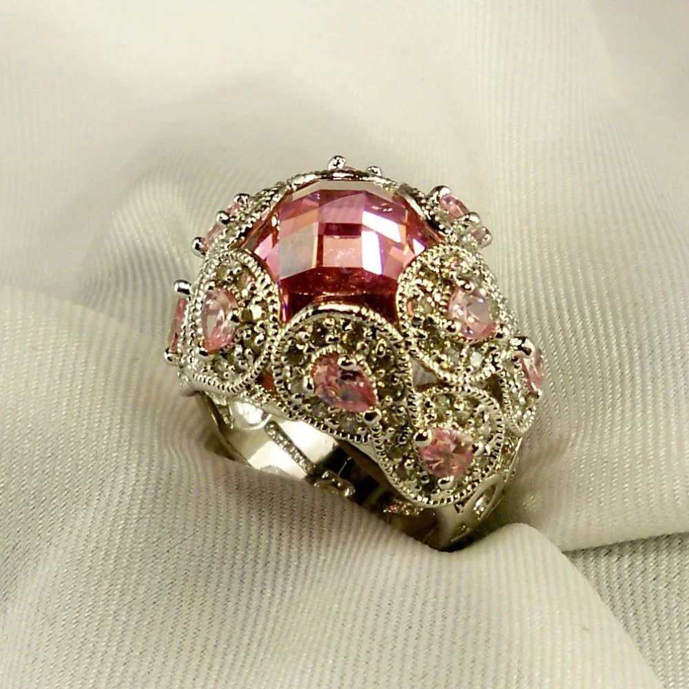 NEW Lite PINK Doublet Cut Cubic Zirconias DESIGNER Ring