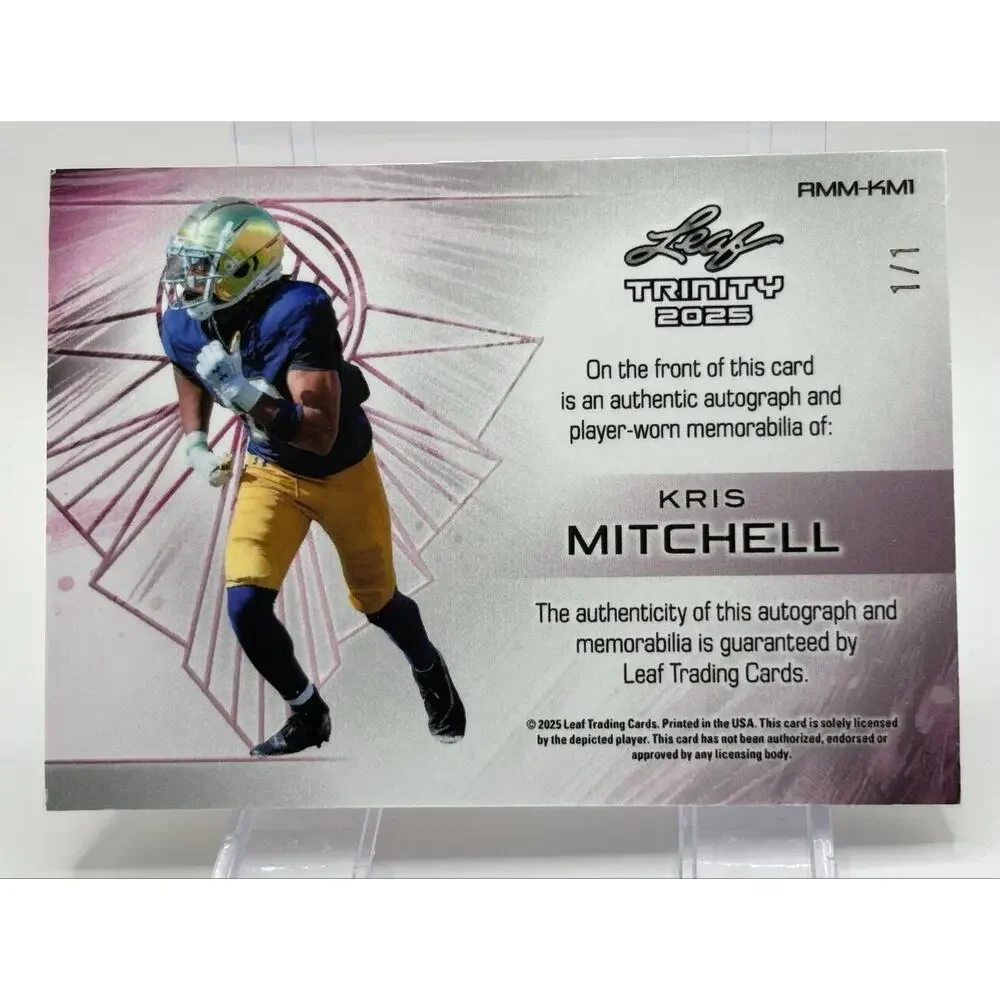 2025 Leaf Trinity Kris Mitchell Gold Jersey Patch Auto 1/1 SSP Notre Dame Irish
