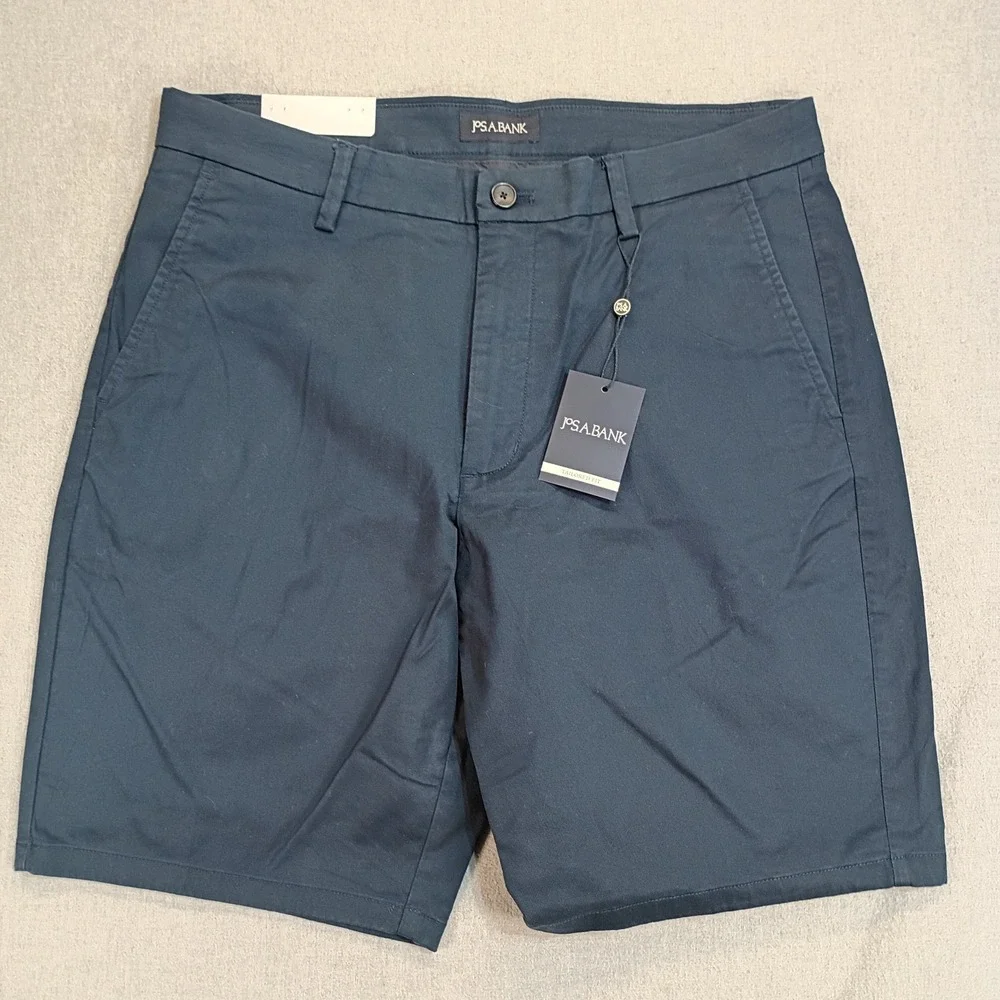 Jos A Bank Mens Size 34 Navy Blue Tailored Fit Stretch Twill Chino Shorts NWT