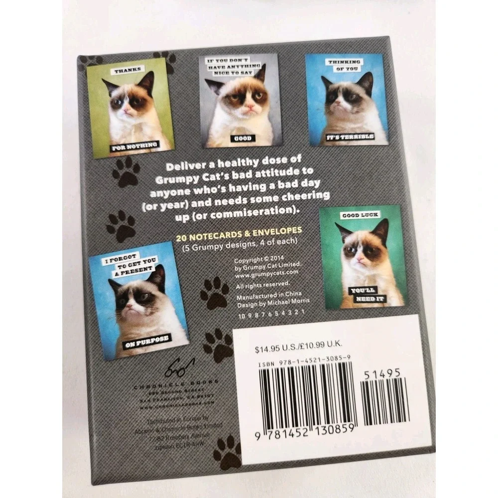 20 GRUMPY‎ CAT No Note Cards Envelope Set Internet Meme Funny Kitty Feline Art