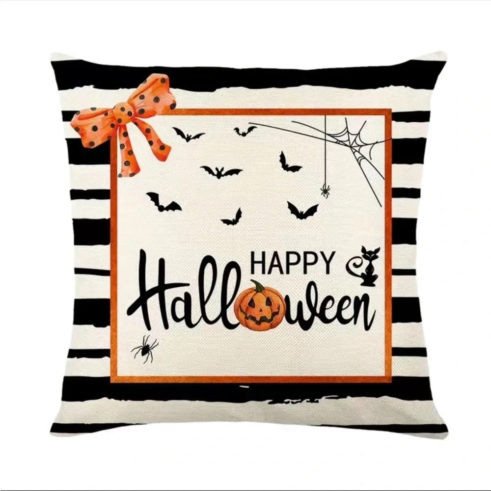 1 Pc‎ Happy Halloween Square Cushion Cover, Fall Zipper Single-sided Printed Pi