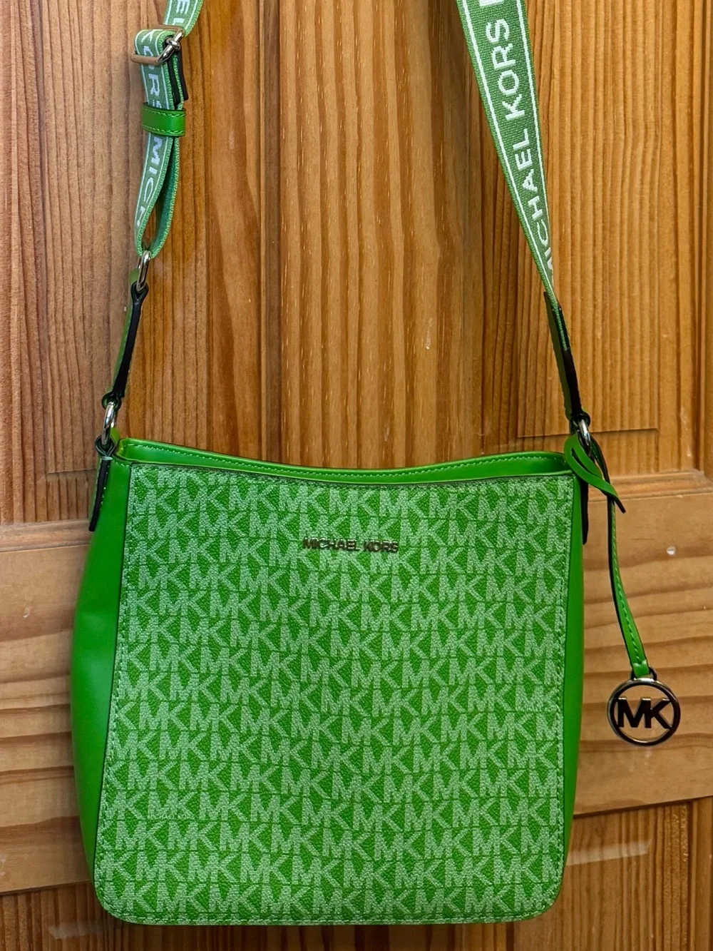 Michael Kors Jungle Green MK Monogram Crossbody with Branded Strap