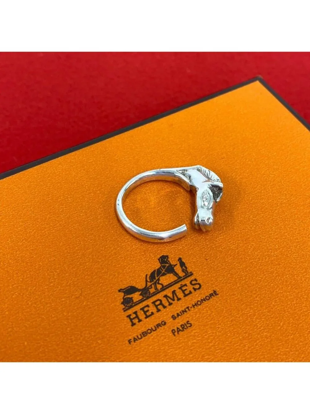 Hermes Vintage Cheval Hose Ring 925 Sterling Silver