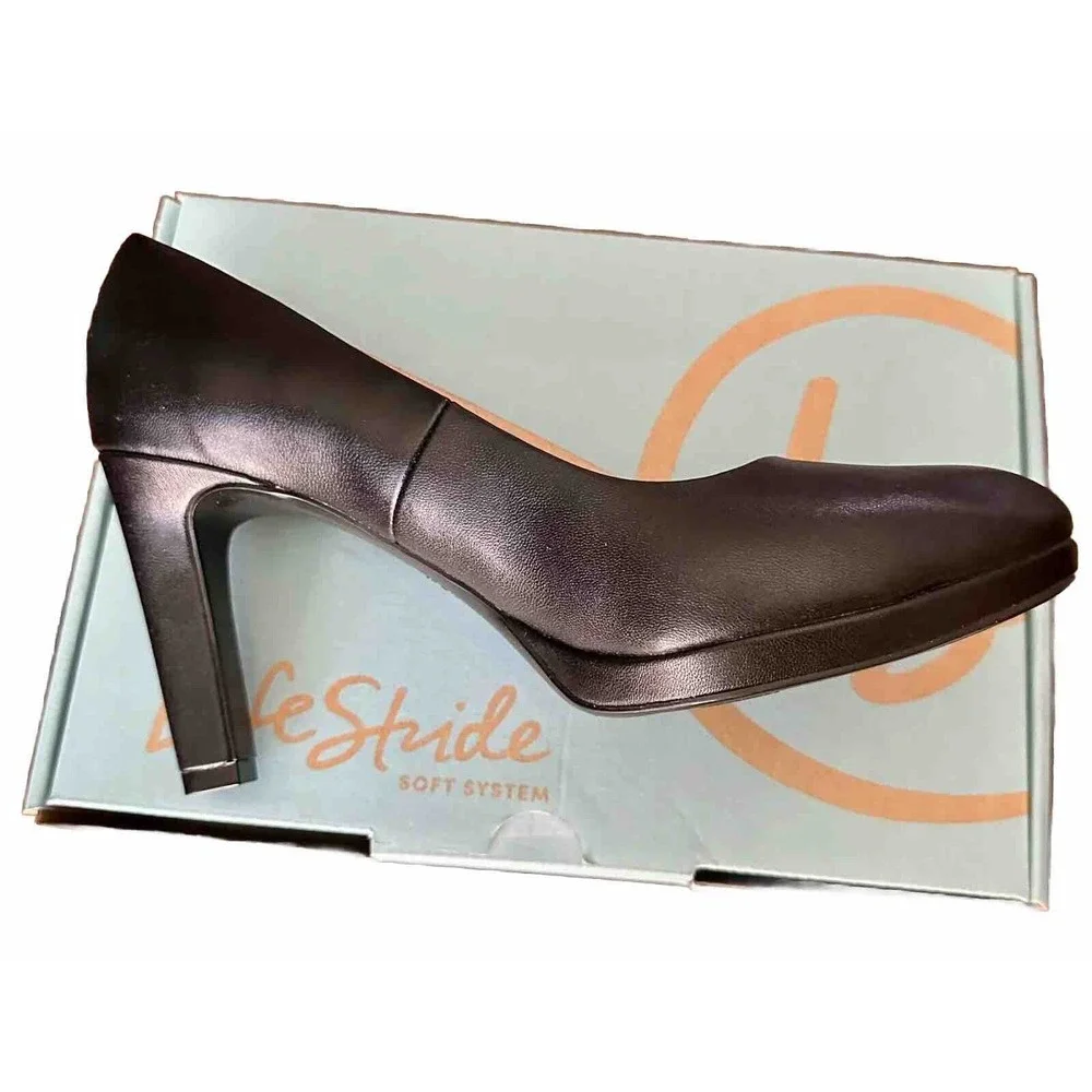Life Stride Julia Dress Pump Heels Shoes Womens SZ 9 Slip On Round Toe Black NEW