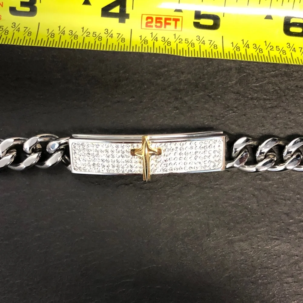 Mens Stainless Steel large link Mens Cross Bracelet