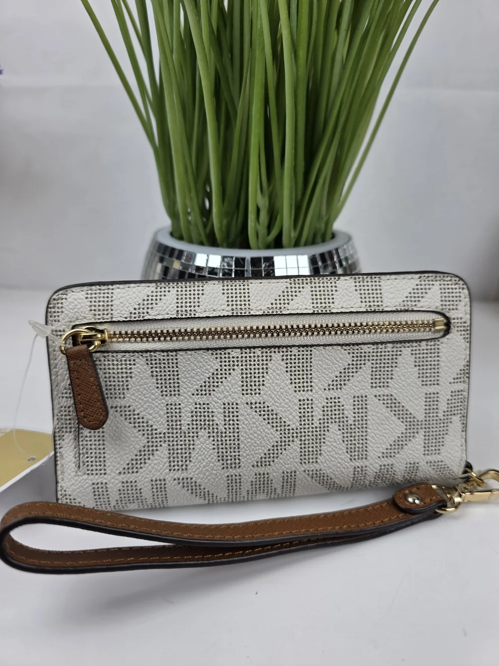 Michael Kors White Logo Wristlet Wallet Phone Case NWT