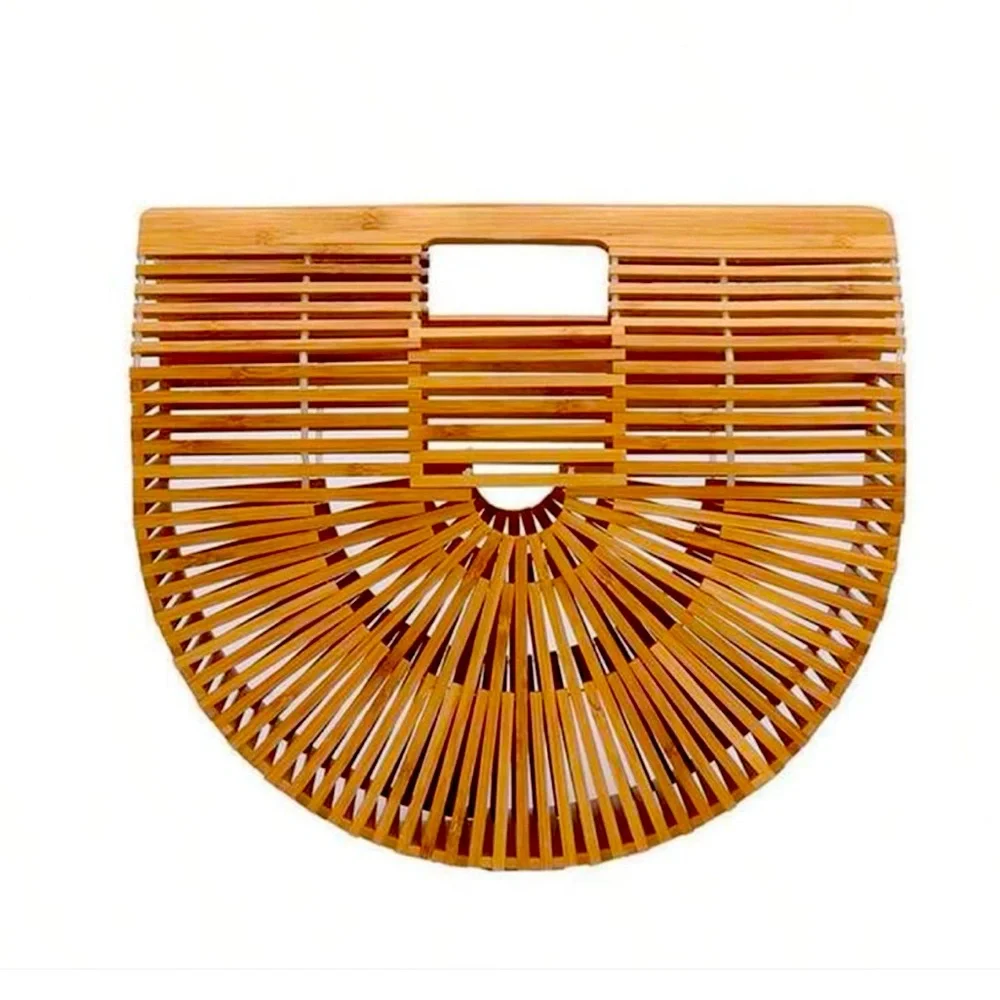 NWOT Bamboo Basket Handbag Natural Tan Woven Purse Summer Tote