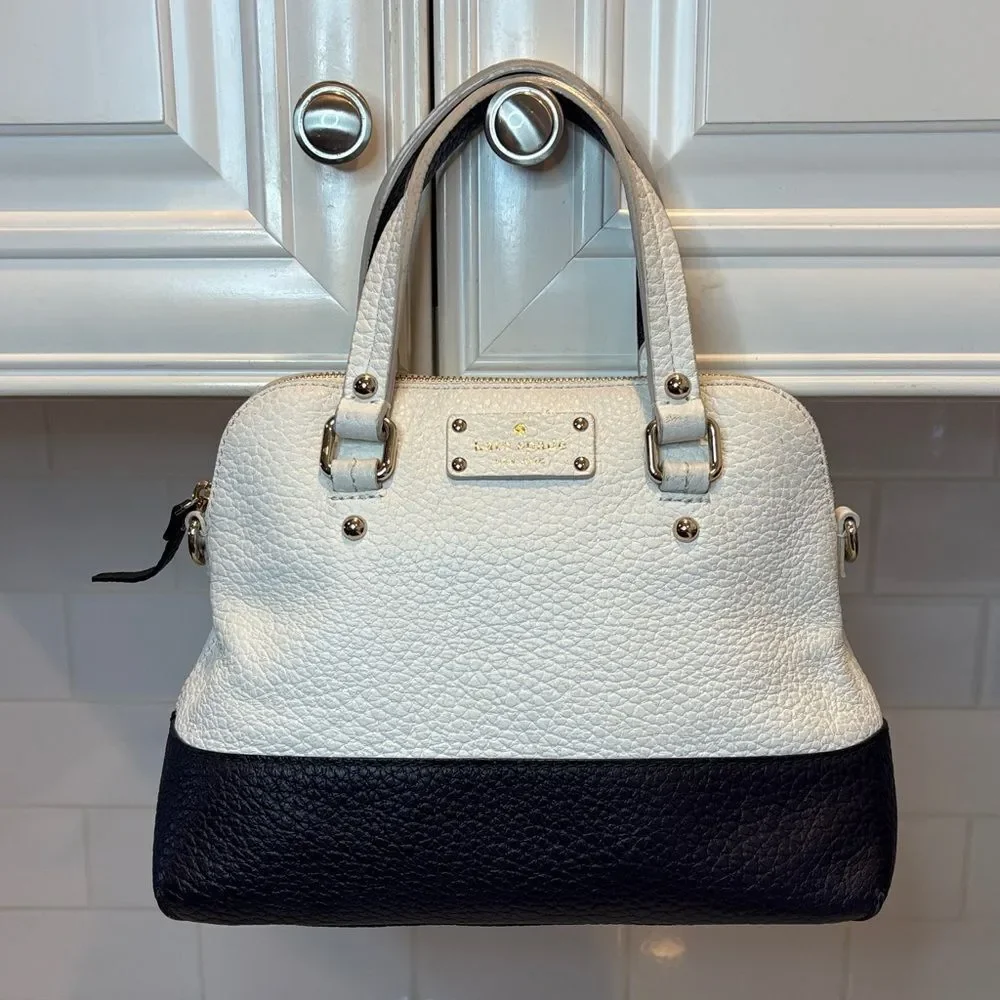 Kate Spade Bag Purse Handbag Leather Color Block Pebbled Domed Satchel Bag Tote
