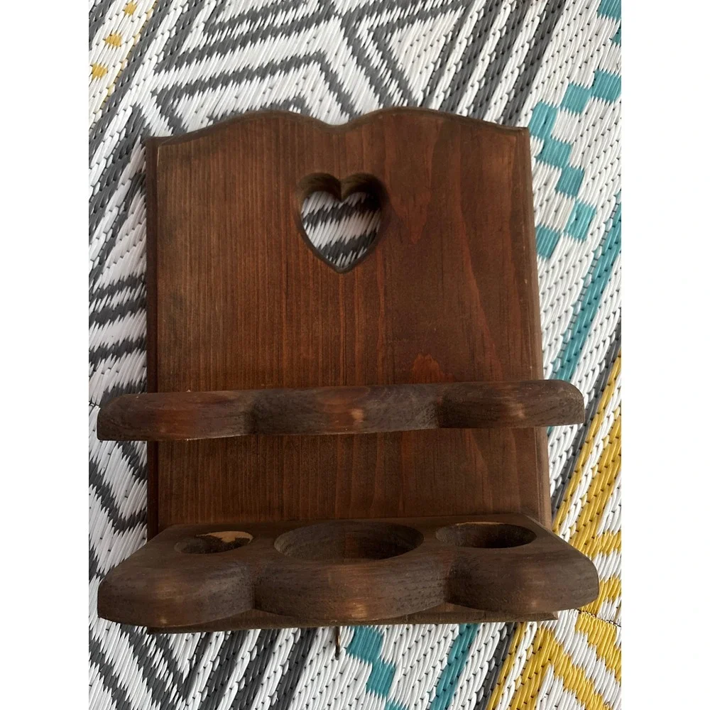 Vintage Rustic Wood Rack Wall Hanging Heart Key Hook Organizer Cottagecore Spice