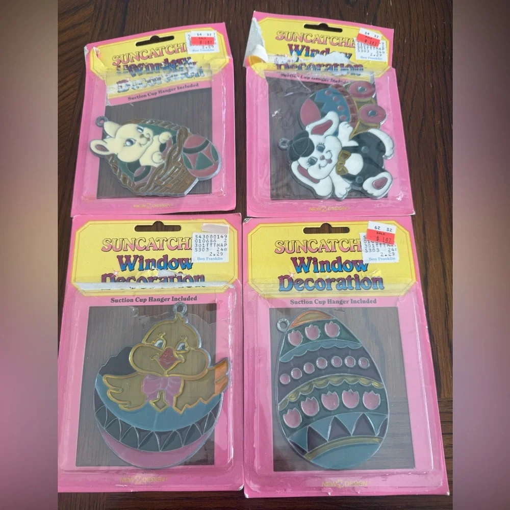 Vintage‎ New Design Easter Sun Catcher lot of 4 Bunny Basket Egg Chick