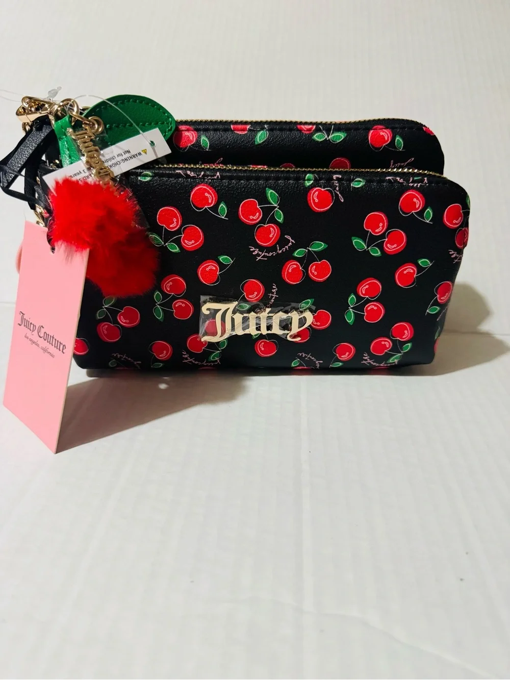 Juicy Couture Red and black  Cherry girl  Double-Zip wristlet Wallet BNWT
