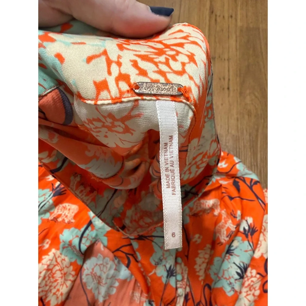 Free People Sammy Printed Maxi Skirt Size 6 Orange Floral Tiger Button Front