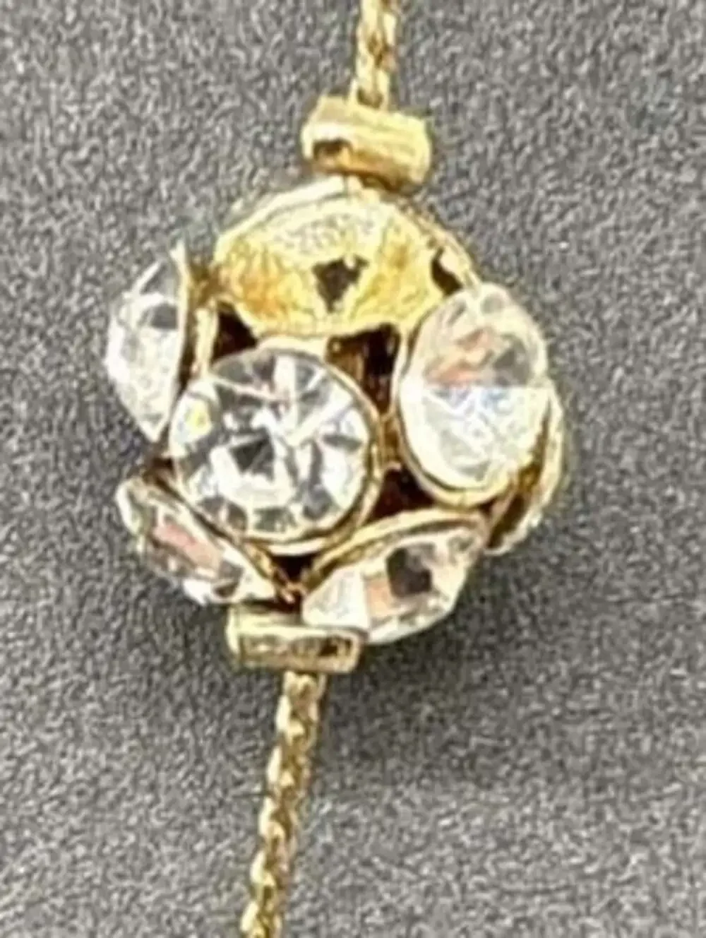 Gold Tone Long Station Necklace Coiled Spring Beehive and Rhinestone Beads Vtg