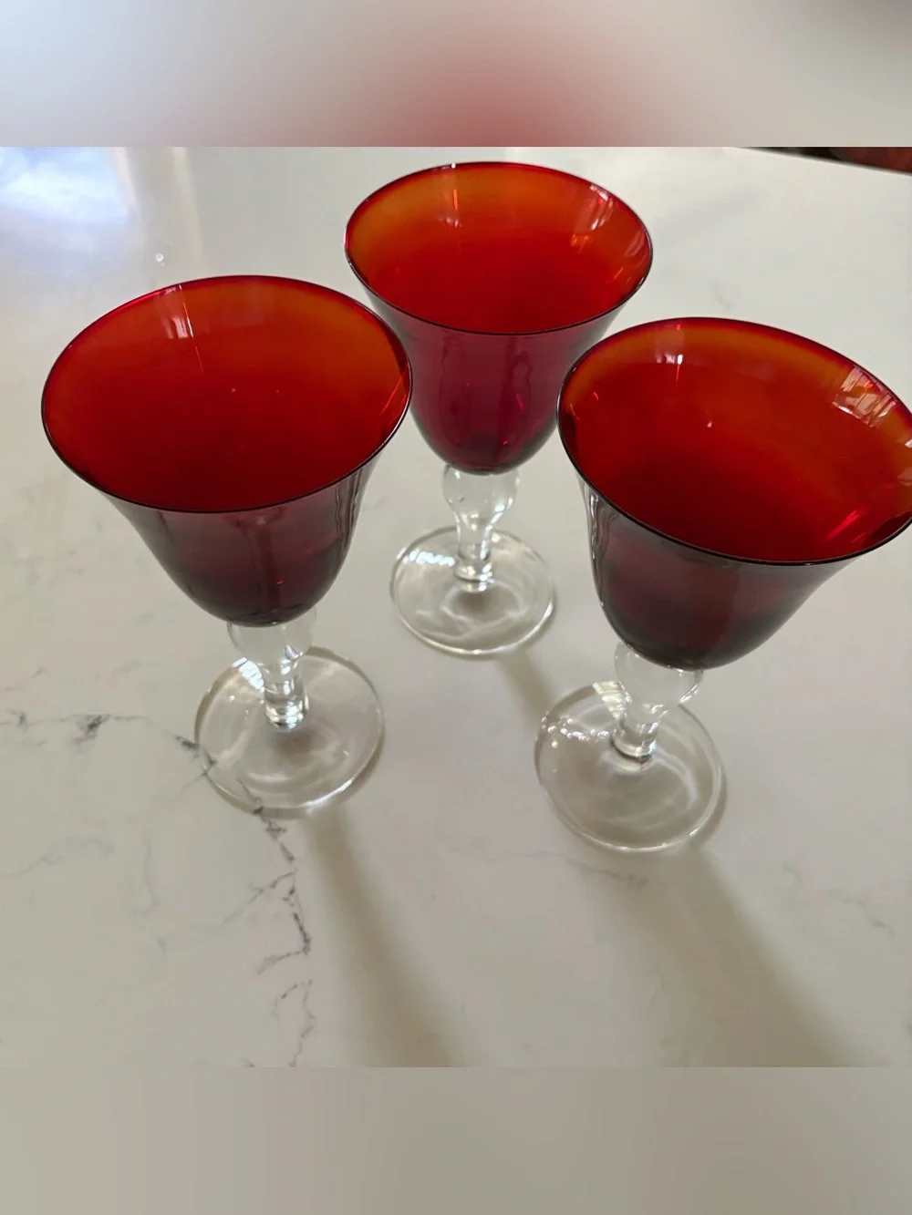 Red Stemmed Wine Glasses - Set of 3
