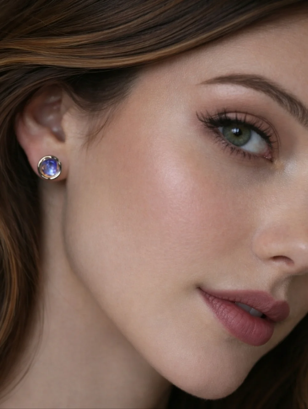 Moonstone Iridescent Crystal Stud Earrings 14K Gold Plated Hypoallergenic NWT
