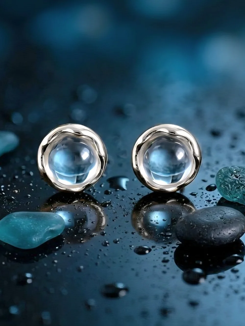 Moonstone Iridescent Crystal Stud Earrings 14K Gold Plated Hypoallergenic NWT