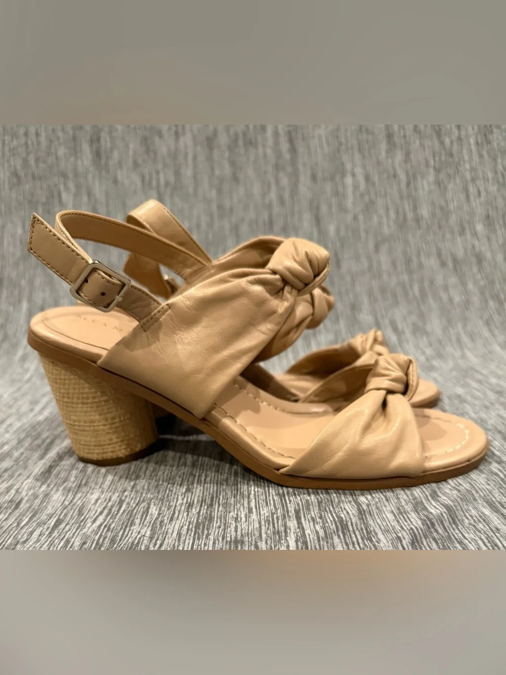Alex Marie Tan Knotted Leather Block Heel Sandals