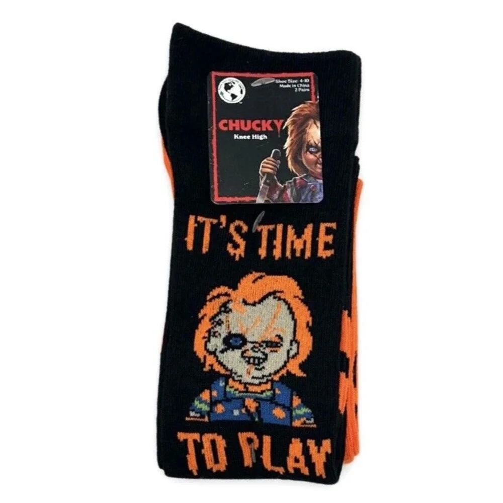 Halloween Chucky 3x No-Show & 1x Knee High Socks Size 4-10