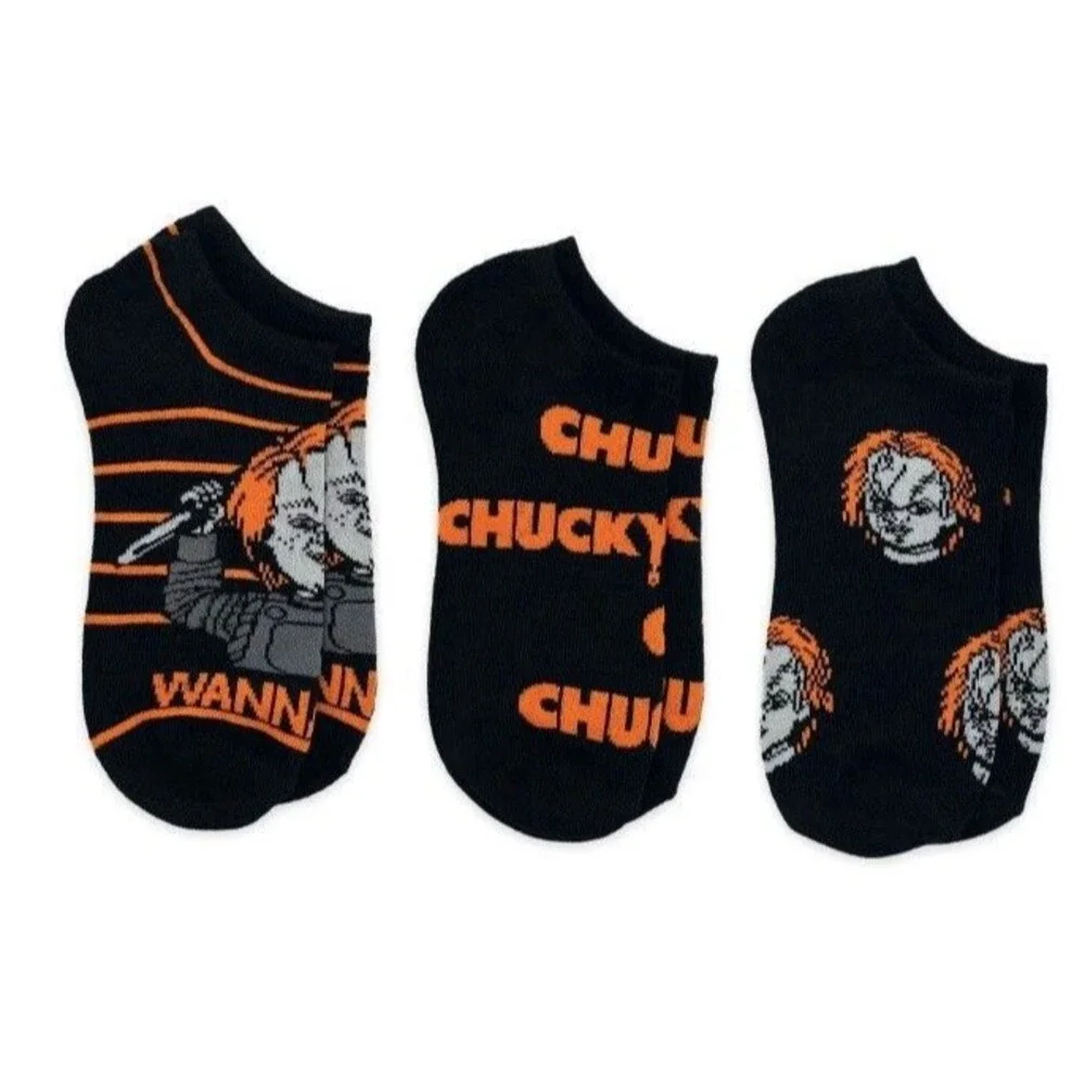 Halloween Chucky 3x No-Show & 1x Knee High Socks Size 4-10