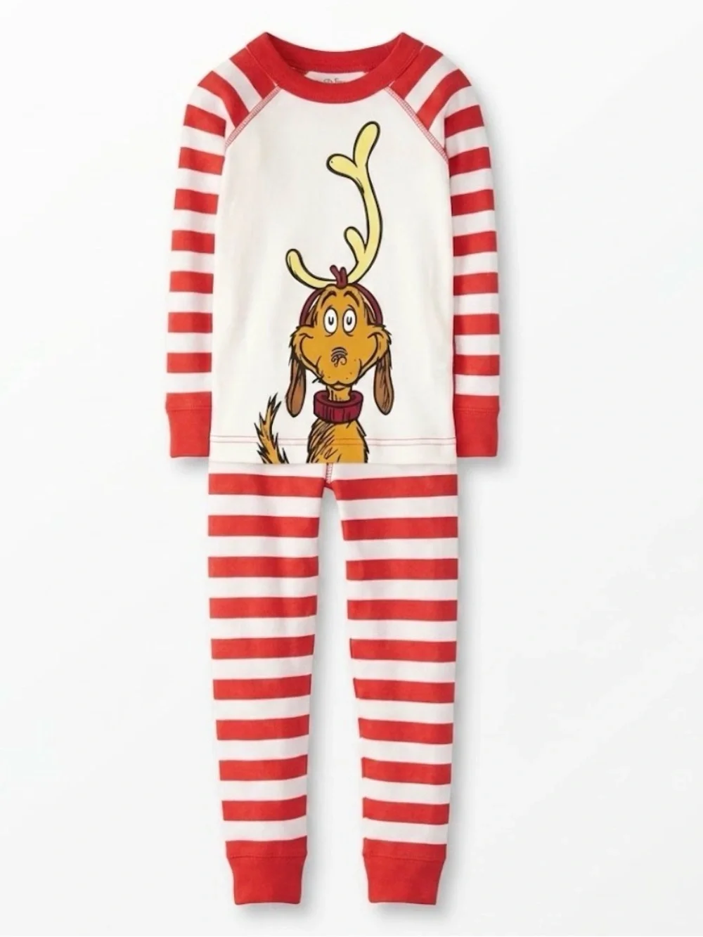 Hanna Andersson Red & White Striped Reindeer Two-Piece Pajama Set