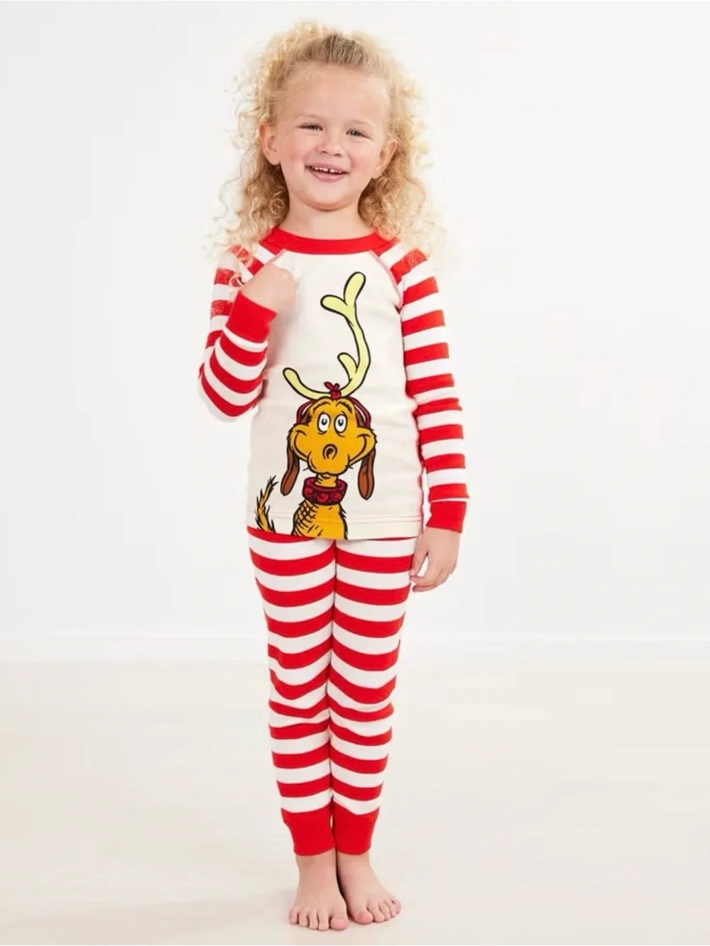 Hanna Andersson Red & White Striped Reindeer Two-Piece Pajama Set