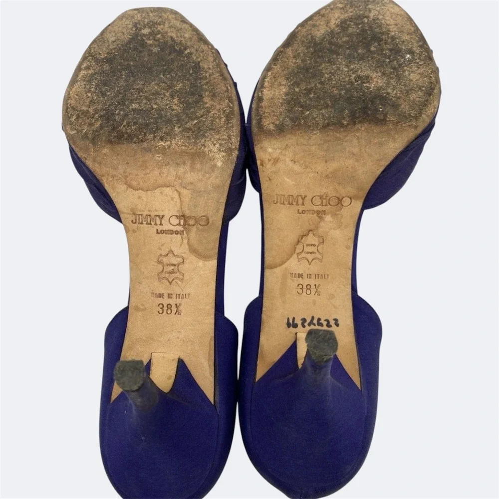 Jimmy‎ Choo Peep Toe Heels Women 38.5 Purple Fair Crystal Satin d'Orsay Pumps