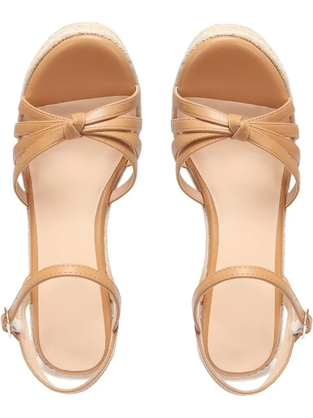 Women's Brown PU Platform Espadrille Wedge Sandals Open Toe Ankle Strap Heels