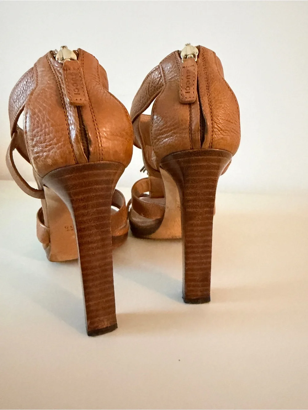 Gucci Brown Pebbled Leather Marrakech Open-Toe Block Heel Sandals Size 36