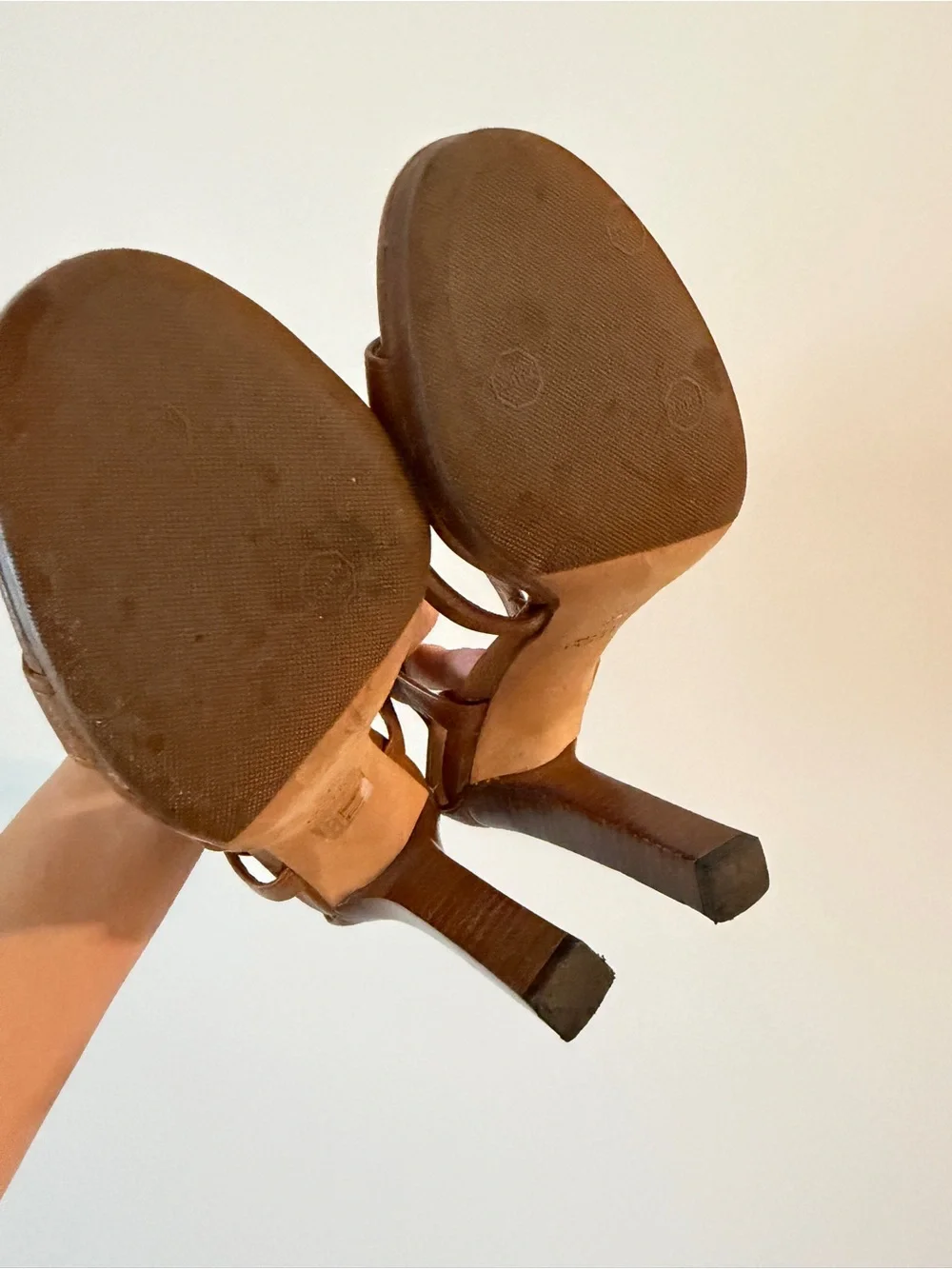 Gucci Brown Pebbled Leather Marrakech Open-Toe Block Heel Sandals Size 36
