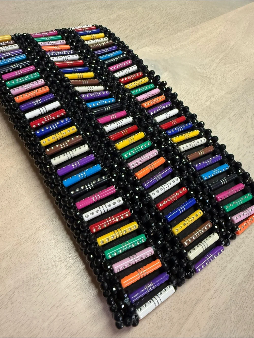 Multicoloured Beaded Zipper 11” Clutch Purse Colorful Cylindrical Accent Tubes