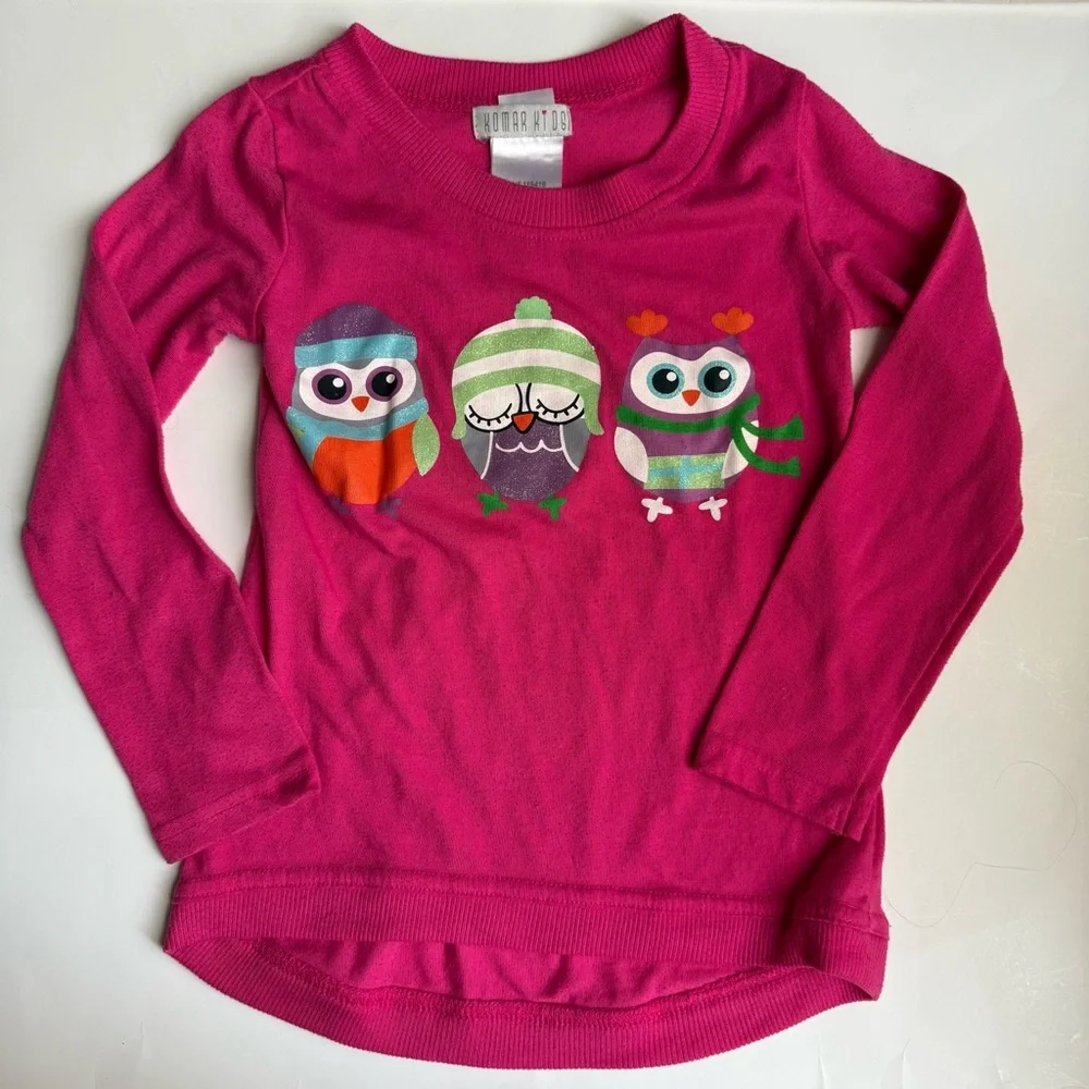 🍭 Komar Kids Girls Winter Owls Magenta Pajama Shirt - Size XS (4/5) (Used)