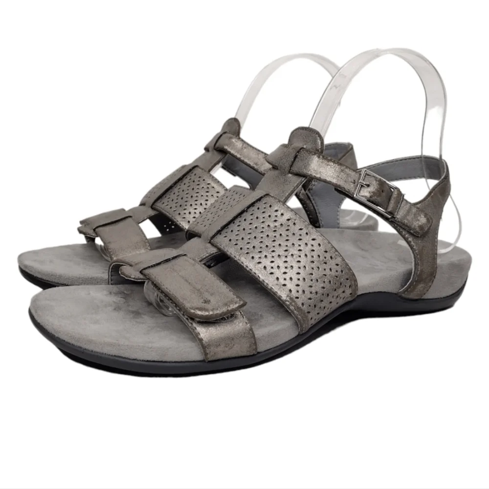 Vionic Goldie Distressed Leather Straps Adjustable Perforated Comfort Sandals