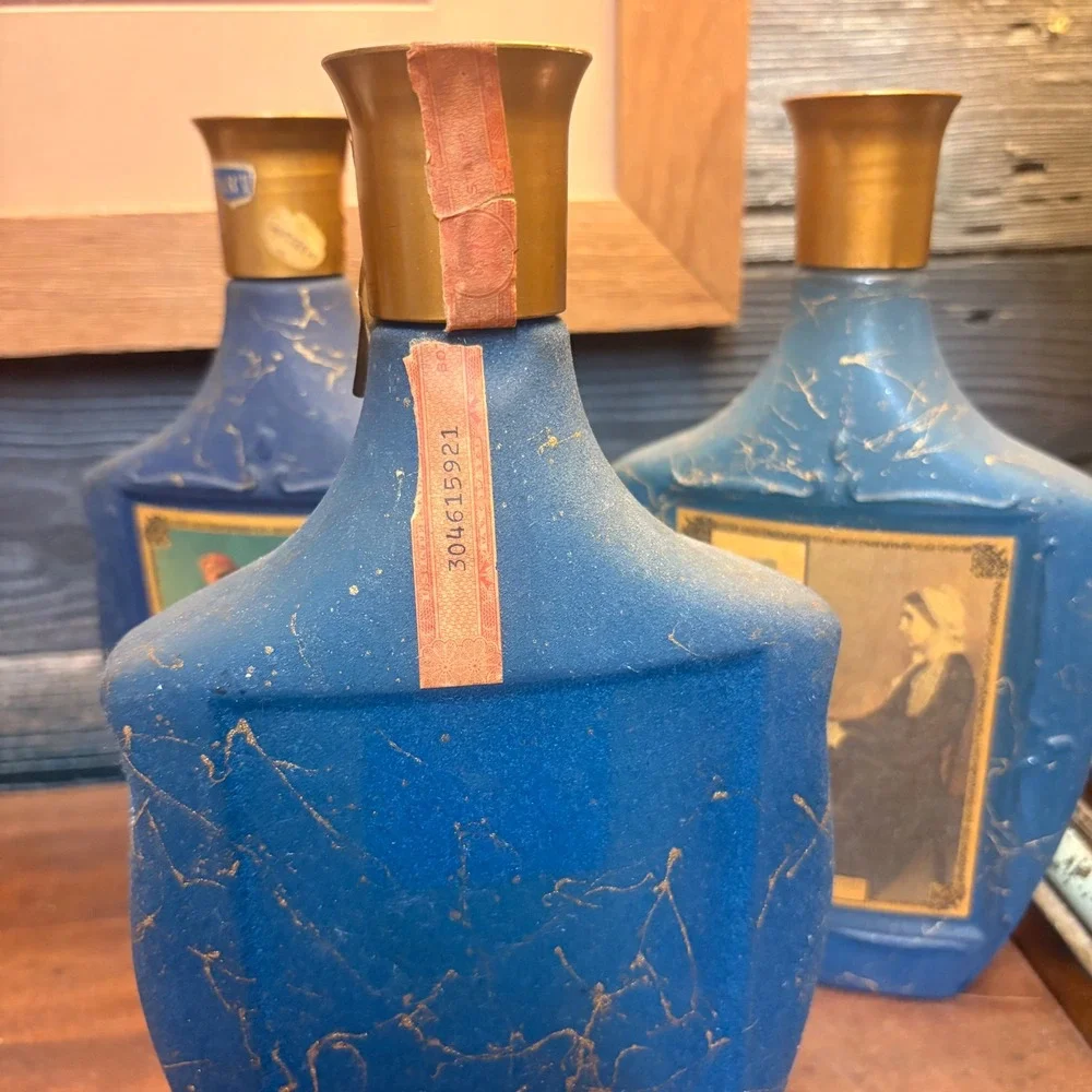 Vintage Jim Beam Choice Blue Glass Decanter Set American Art Series 5 Bottles
