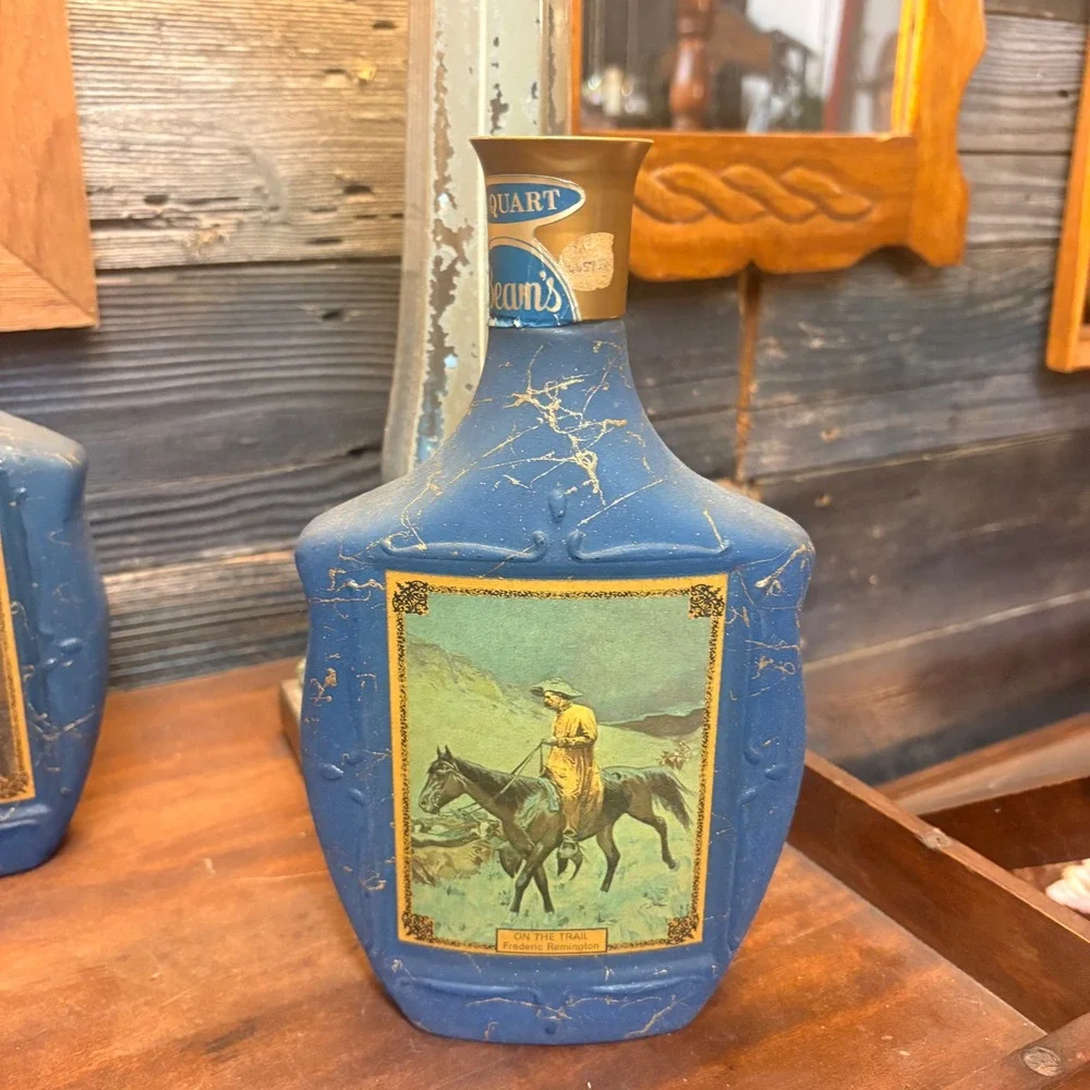 Vintage Jim Beam Choice Blue Glass Decanter Set American Art Series 5 Bottles