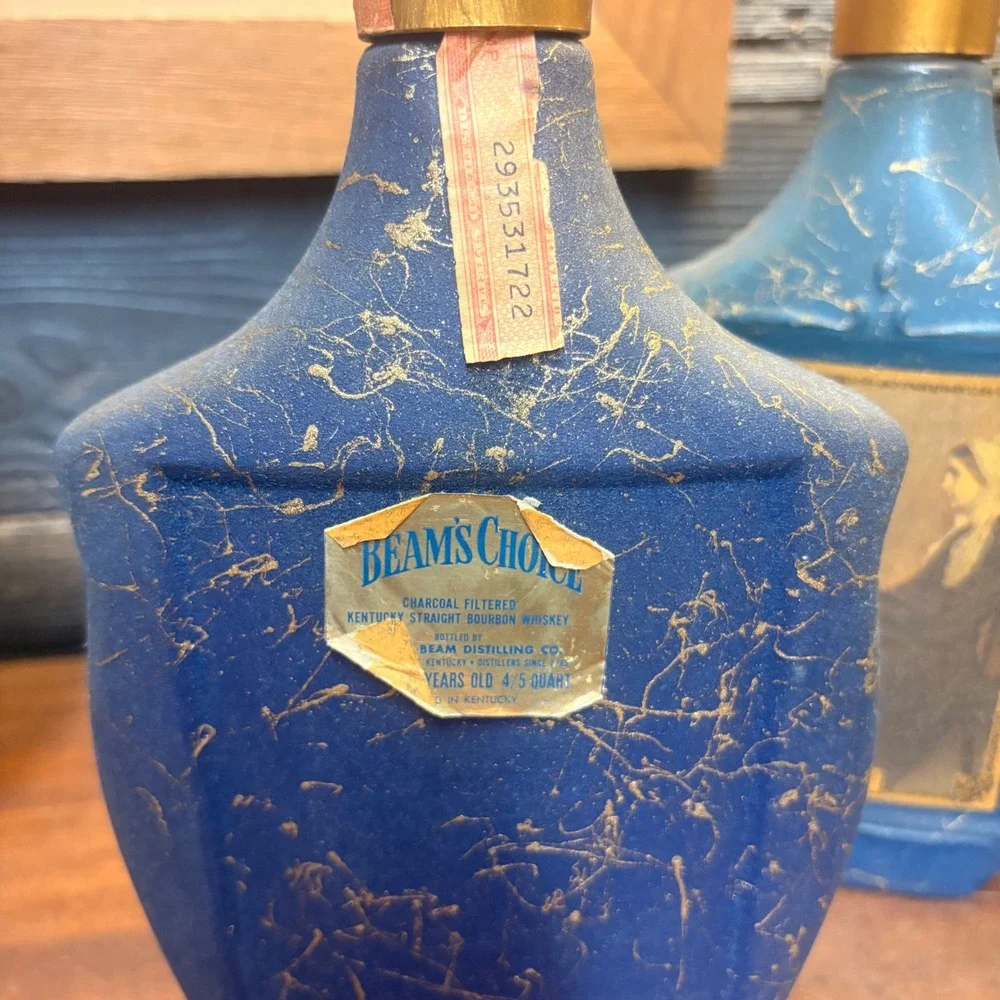 Vintage Jim Beam Choice Blue Glass Decanter Set American Art Series 5 Bottles