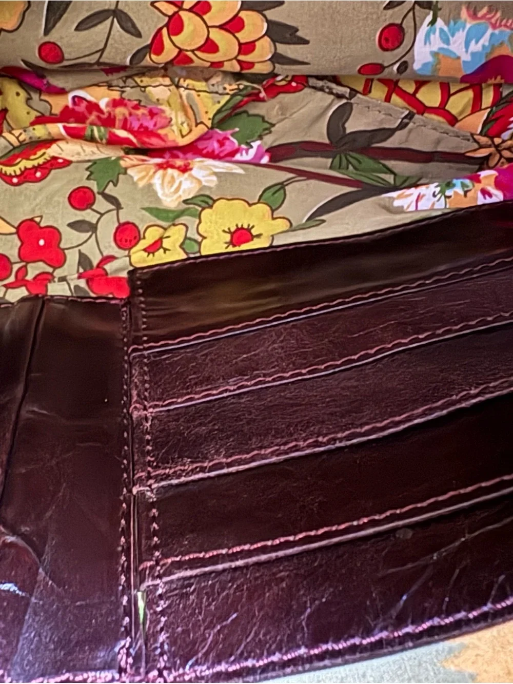 latico Dark Brown Leather Shoulder Bag with Blue Floral Scarf