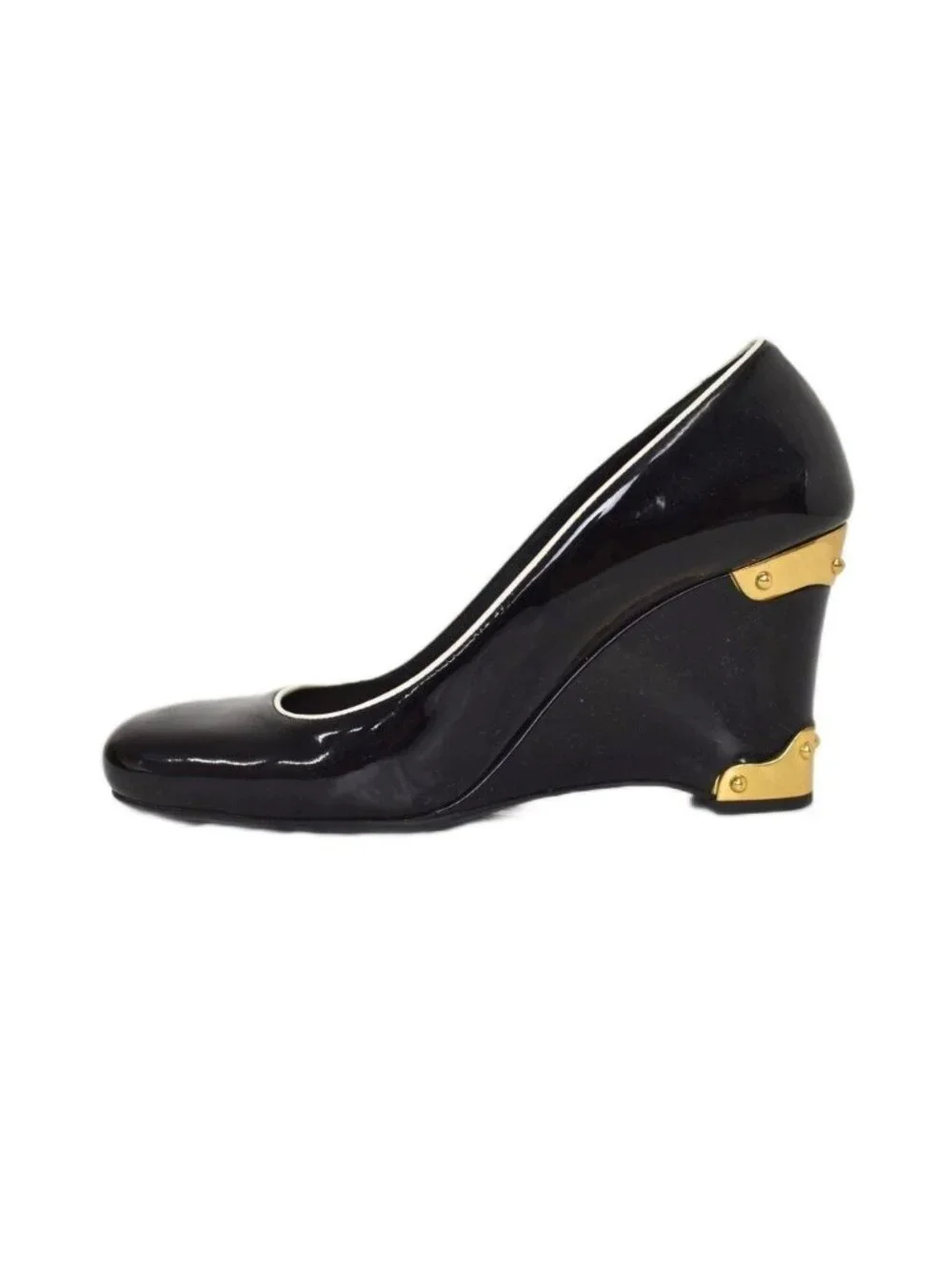 Prada Patent Wedge Sole Pumps Black Heel